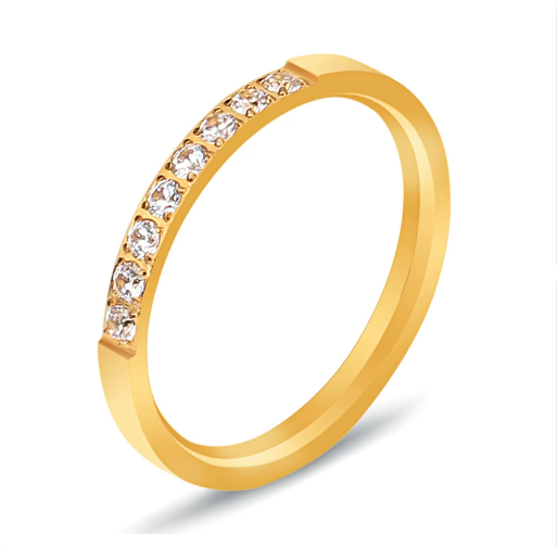 Bague Amira en acier inoxydable doré avec pierres étincelantes serties