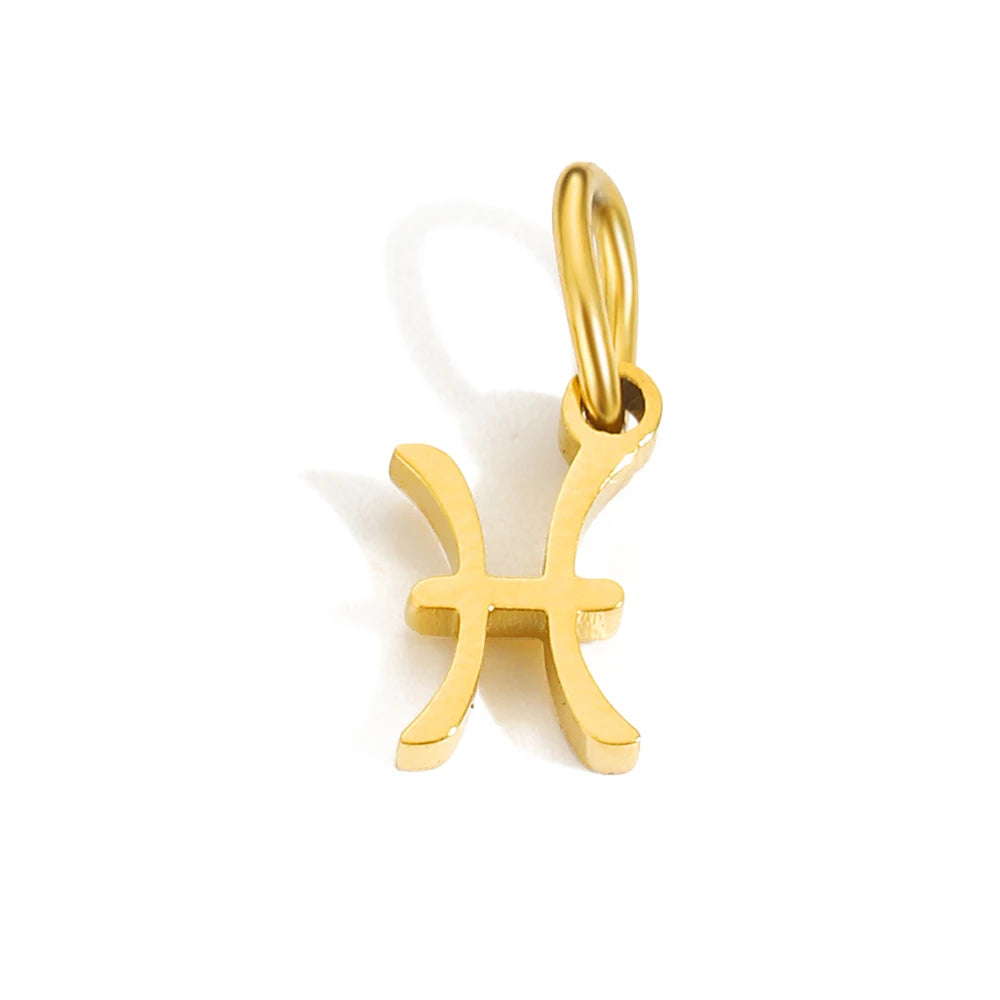 Charm signe Poissons en acier inoxydable plaqué or 14K – pendentif zodiac élégant