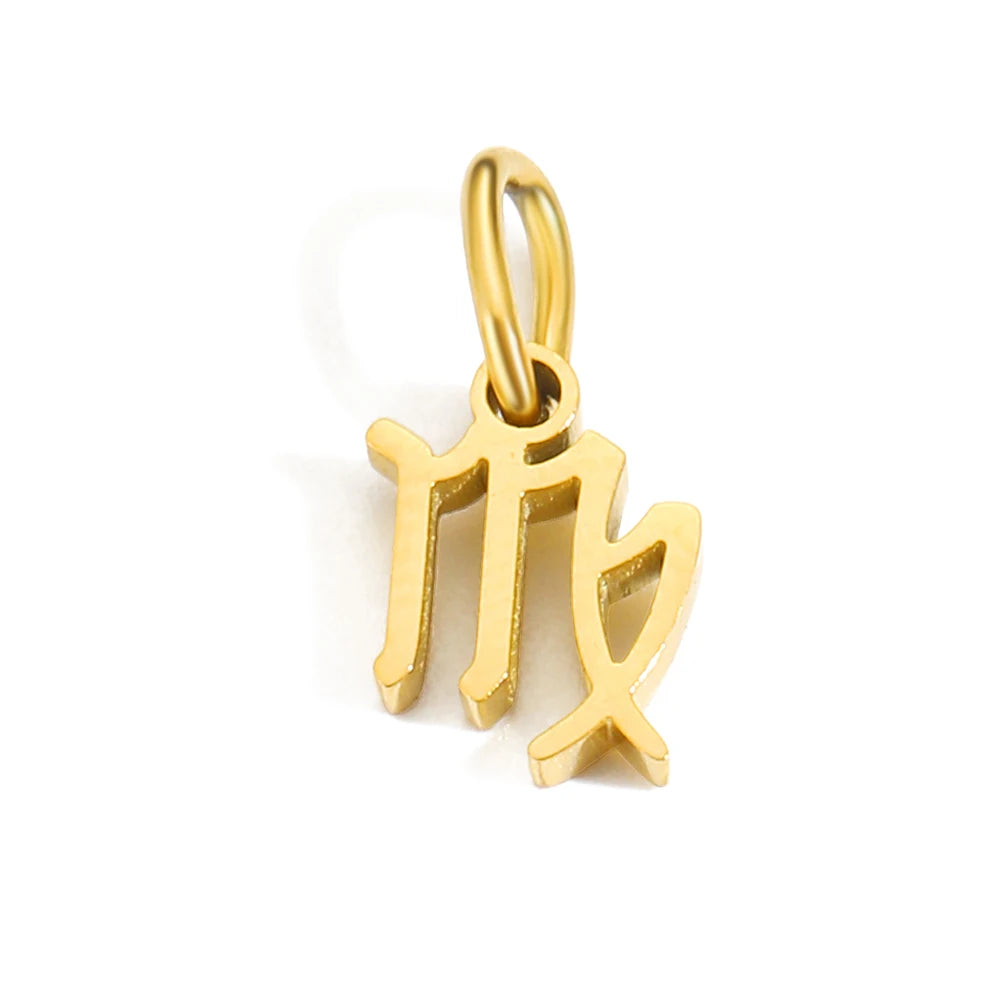 Charm signe Vierge en acier inoxydable plaqué or 14K – pendentif zodiac